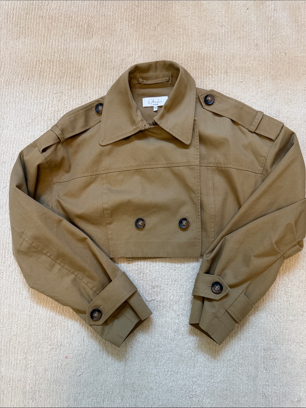L’Academie Cropped Trench Jacket in khaki Brown